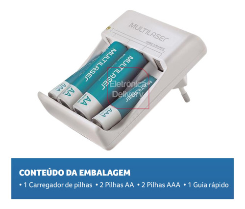 Imagem 4 de 4 de Carregador De Pilhas Multilaser 2 X Aa+ 2 X Aaa - 12 Horas