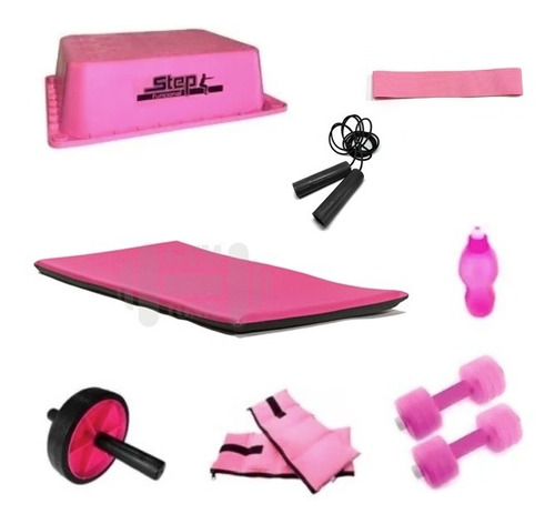 Kit Entrenamiento Rosa Colcho Step Rueda Tiraband Gymtonic