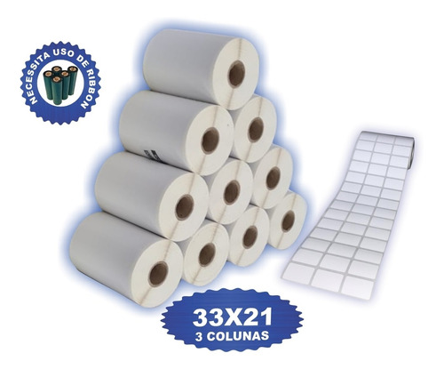 Kit 20 Rls Etiqueta Adesiva 33x21mm 3 Colunas Couche