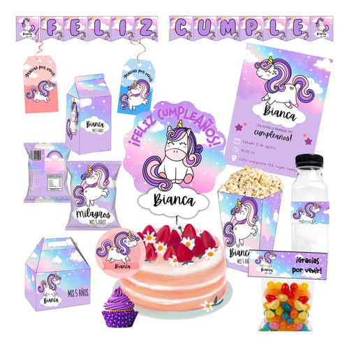 Kit Imprimible Candy Bar Unicornio N°1 Personalizado 