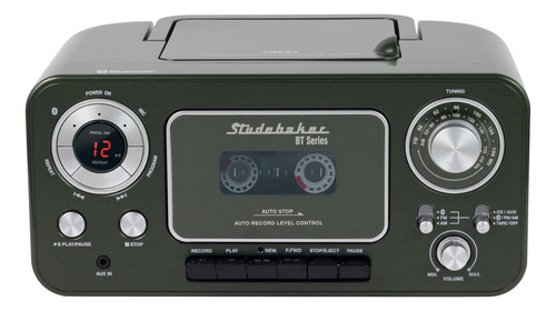 Studebaker Reproductor De Cd Estéreo Portátil Con Bluetooth, Radio Estéreo Am/fm Y Reproductor De Cassette/grabadora (verde Chipre)