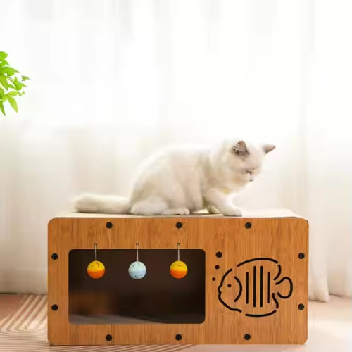 Casa Pet Arranhador Retangular Dois Níveis Com Bolinhas.