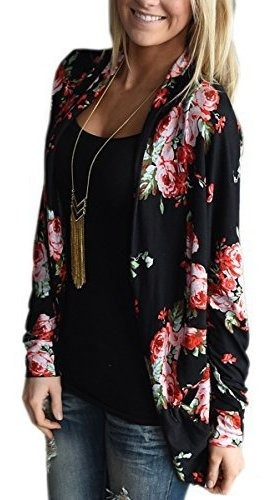 Ecowish Mujeres Boho Irregular Abrigo De Manga Larga Kimono 