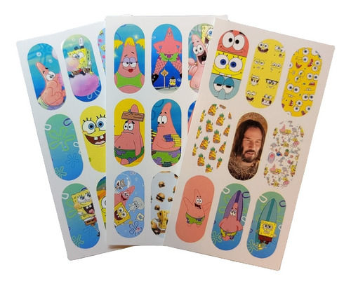 Sticker Nails Tatto Uñas Bob Esponja 6 Planillas Full Nail