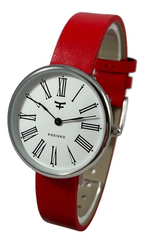 Reloj Kosiuko Mujer Dama Cuero Rojo Slim Fdo Romano 7774-400