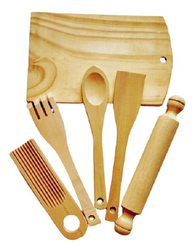 Kit Cocina C/ Bolsa P/ Niños Madera Cuchara Tenedor Juguete