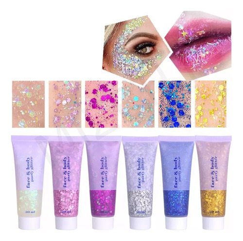 Body Glitter Maquillaje Cabello Cuerpo Brillos Colores 50ml