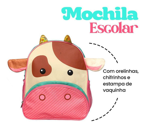 Mochila Passeio Bebê Alças Maternal Vaca Clio Pets Escolar