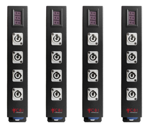 Kit 4 Réguas Entrada E Saida Powercon 04 Tomadas 4000w Cor Preto 127v/220v