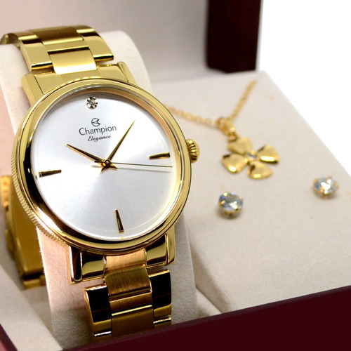 Relogio Champion Dourado Feminino Elegance Minimalista Slim