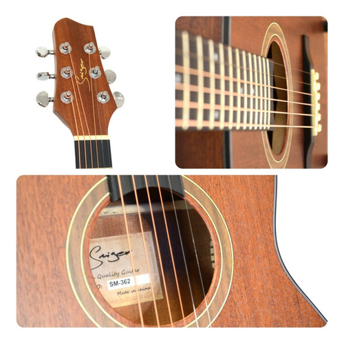 Guitarra Travel Electroacústica Smiger Cuerdas De Acero Color Marrón Oscuro