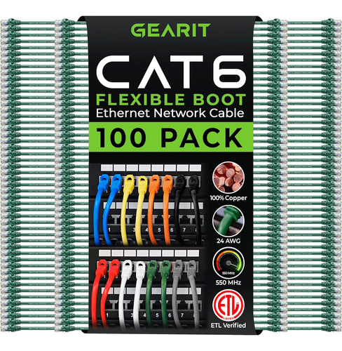 Cable De Conexión Cat6 Gearit, Paquete De 100, Cabina Ethern