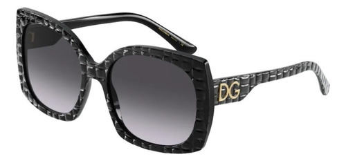 Gafas de sol, Dolce & Gabbana, Dg4385 32888g 58, montura negra, lente gris varilla negra, diseño cuadrado degradado