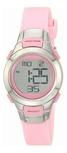 Armitron Sport Digital Reloj Cronógrafo, Rosado/plateado Correa Rosa Claro Bisel Plateado Fondo Pantalla Gris