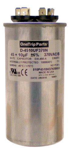 Duracap Ee. Uu. Run Capacitor 45 + 10 uf 45/10 mfd 370 vac 2