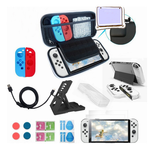 Kit Completo Estuche Protector Para Switch Oled Pack 17en 1