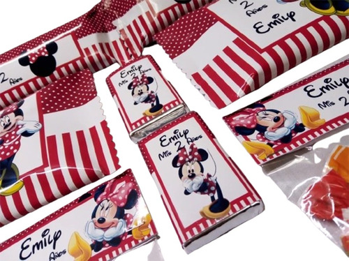 Candy Bar Personalizado Minnie Roja Golosinas Para 10 Niños