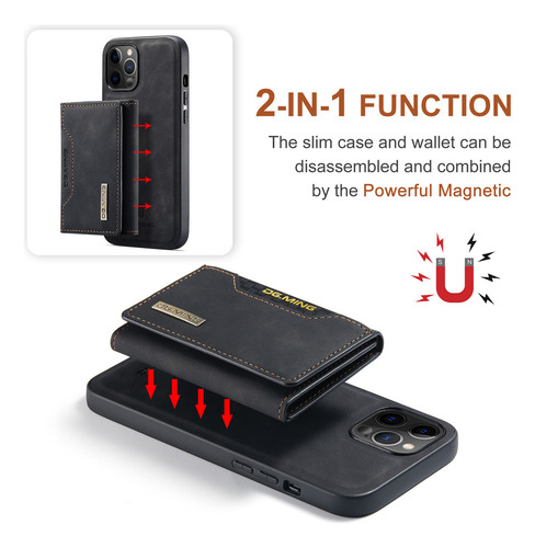 Capa De Couro Com Bolsa Magnética Removíveis Para iPhone