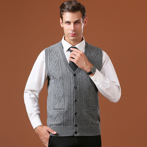 Chaleco Tejido Sin Mangas Cuello En V Botones Para Hombre