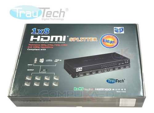 Splitter Hdmi 1 X 8 Full Hd 3d Trautech Alta Definicion 1x8