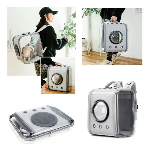 Mochilha Bolsa Pet Astronauta Com Visor E Ventilação Cinza