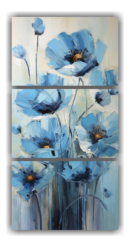 45x90cm Cuadro 3 Bellas Artes Living Amapolas Azules Flores