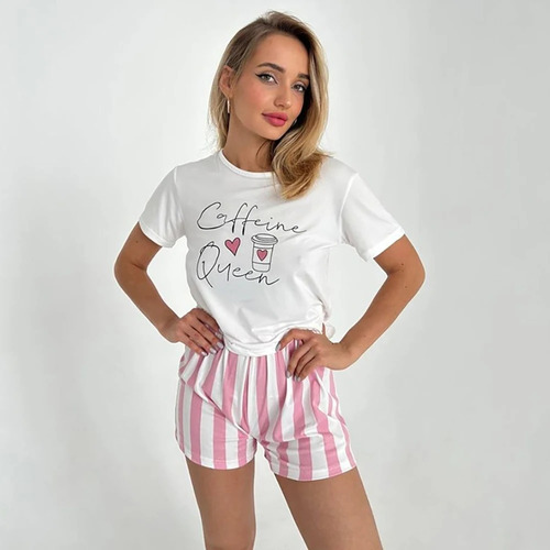 Pijama De Satén De Seda Lechosa A Rayas Para Mujer
