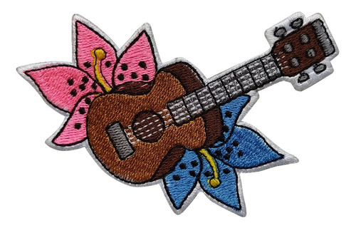 Parche Bordado Guitarra Con Flores, Guitarra  Acustica 