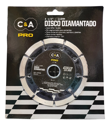 Disco Corte Diamantado Segmentado Concreto 4 1/2'' Esmeril