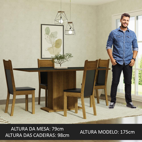 Juego Comedor Mesa Tablero Madera 4 Sillas Elisa Madesa Color Negro/Marrón