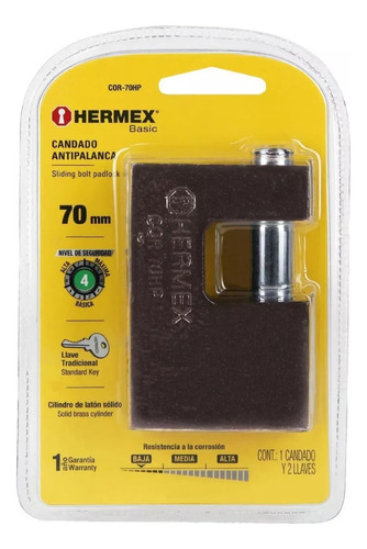 Candado De Seguridad 70mm Cuerpo Hierro Candado Hermex 23540