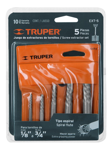 Extractor De Tornillo Jgo. 5 Pzas. 1/8-7/16 Truper Ext-5