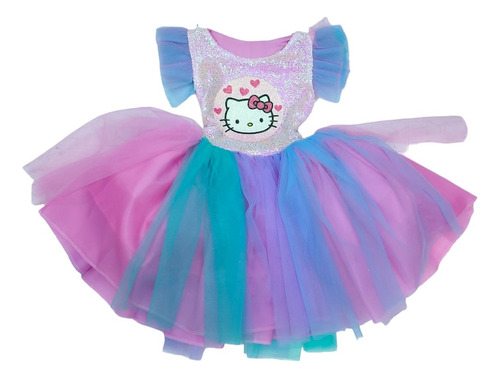 Vestido Para Niñas De Hello Kitty Multicolores Tul