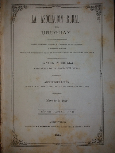 Revista  Memoria De Comisión Asociación Rural Mercedes 1879