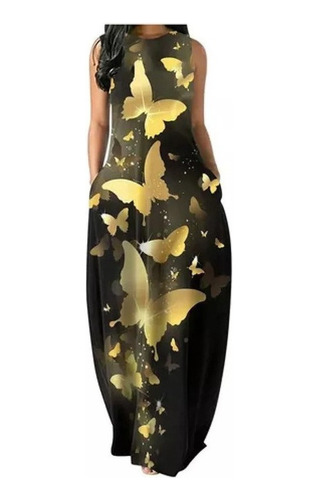 Vestido Mujer Con Estampado Mariposas Talla Grande Escote Em