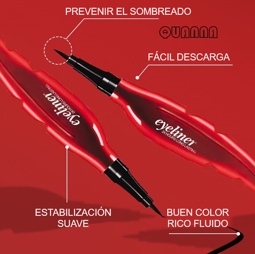 Delineador Lápiz Para Ojos Impermeable Quanna Eyeliner Pen Líquido Punta De Plumón Semimate Larga Duración 24hr Resistente Al Sudor Antimanchas Con Cerdas Suaves Secado Rápido Cosméticos De Maquillaje