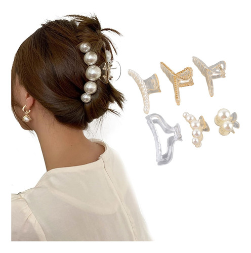 Coreano De La Moda De Perlas Pinza Para El Pelo 6 Piezas