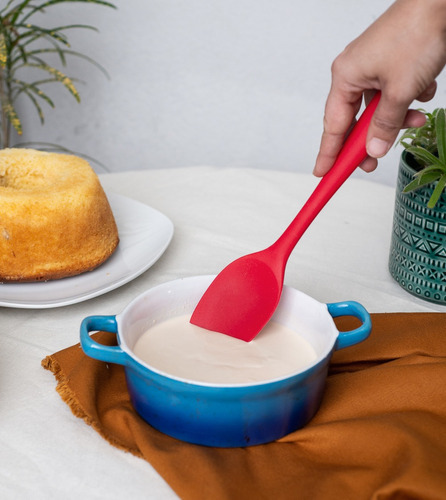 Espátula Colher De Silicone Duplo Redonda Vermelho Oikos