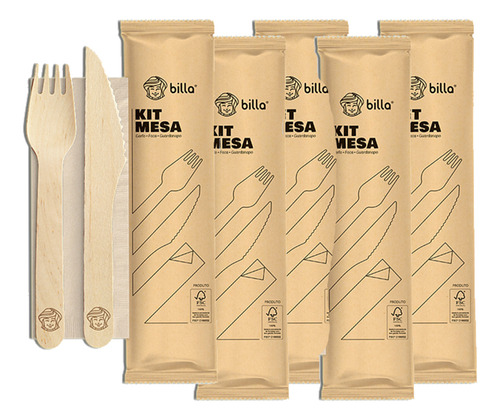 Garfo E Faca De Madeira Biodegradável Billa Mesa Kit 5