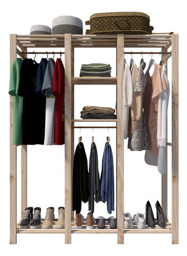 Estante C/ Prateleiras E Cabideiro Para Roupas