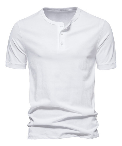 Playera Henley Casual Manga Corta Para Hombre Con Botones