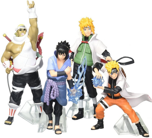 Naruto, Sasuke, Minato Y Killer Bee Set De 4 Figuras + Pines (Usado)