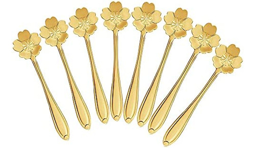 8 Cucharas De Café Con Flores De Acero Inoxidable, Cucharas