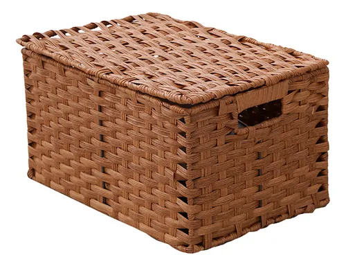 Cesta Tejida De Ratán Simulado Con Tapa, Caja De Almacenamie