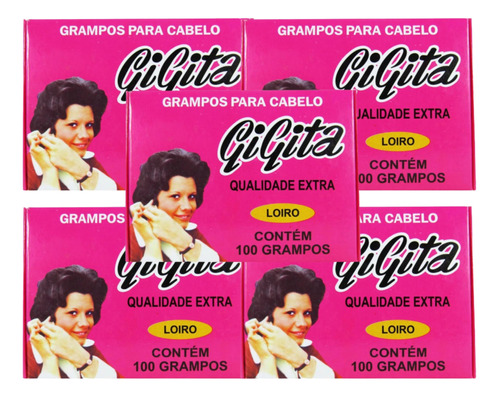 Kit Com 5 Gigita Grampos Para Cabelos Nº7 Loiro C/50