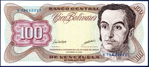 Billete De 100 Bolívares K8 Octubre 13 1998 Simón Bolívar
