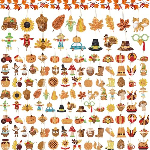 120 Pcs Fall Diamond Painting Ornaments Thanksgiving Di...