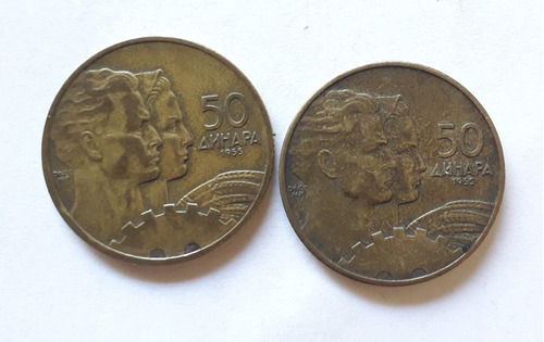 Yugoeslavia 50 Dinara Año 1955 Km#35 Moneda Broncealuminio