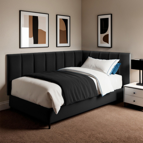 Cabeceira Estofada Em L Cama Solteiro 45x20cm - 15 Módulos Cor Preto