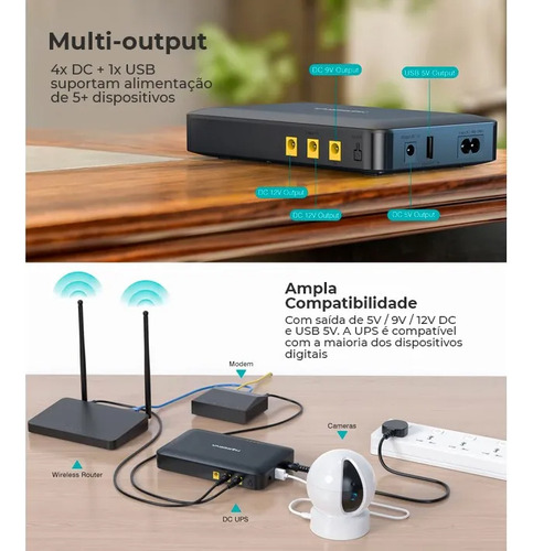 Mini Nobreak Dc Ups 30w 8000mah Kp1 Pro 4 Portas Dc 1 Usb